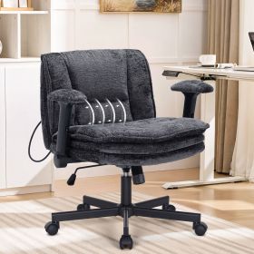 Criss Cross Chair with Wheels and Flip Arms, Upholstered Cross Legged Office Chair with 3 Layer Cushions&Dynamic Airbag Lumbar Support