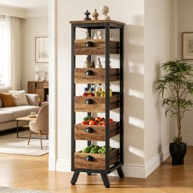 5-Tier Wood Storage Rack Fruit And Vegetable Basket Snack Stand Eco-Friendly Kitchen Organizer for Home