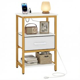 Nightstand with Charging Station and Adjustable Fabric Drawer for Bedroom and Living Room