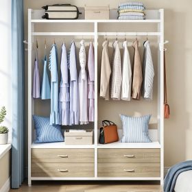 Freestanding Walk-In Closet Organizer with Garment Rack Drawers And Shelves for Bedroom Home Organization
