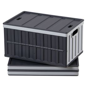Plastic Collapsible Storage Bins with Lids, 65L 3 Packs, Stackable Folding Storage Crates with Handles, Holds 84 lbs Per Bin, Heavy Duty Containe