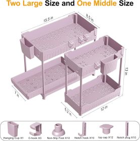 3 Pack Under Sink Organizers, 2-Tier Multi-Use Kitchen and Bathroom Organizers and Storage with Sliding Drawers, Bathroom Cabinet Organizer (Color: Pink  14.8 Inch)