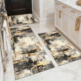 Three-piece kitchen rug set, non-slip and washable, abstract pattern kitchen hallway rug, soft and comfortable, suitable for sinks, floors, entra (Main Color: White, Main Material: Polyester)