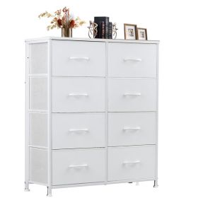 Dresser for Bedroom with 8 Drawers Tall Dresser & Chest of Drawers Fabric Dresser with Wood Top and Sturdy Steel Frame (Color: White)